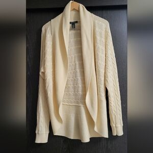 RALPH LAUREN Cream Open-Front Cable Knit Sweater